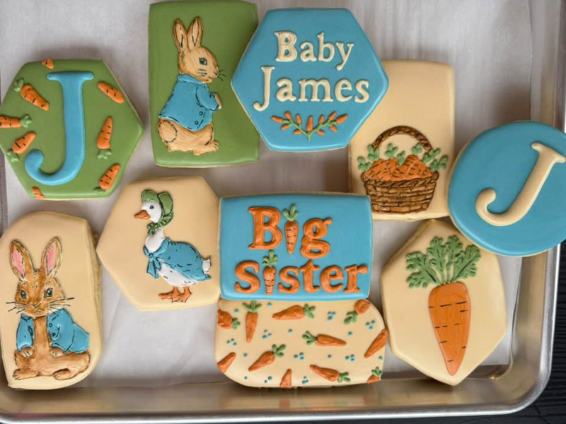 Example: hand-painted Peter Rabbit Baby James cookies